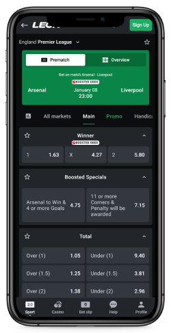 Mobile screenshot of the Leonbets betting types