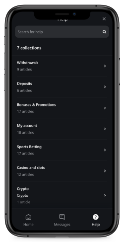 Mobile screenshot of the Leonbets support