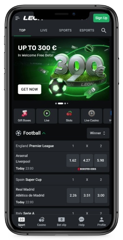 Mobile screenshot of the Leonbets main page