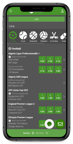 Mobile screenshot of the Lsbet live betting