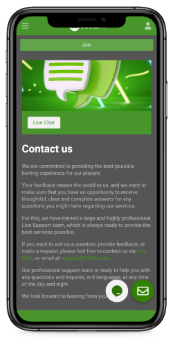 Mobile screenshot of the Lsbet support