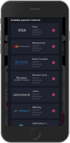 Mobile screenshot of the Lunubet Withdrawal Methods