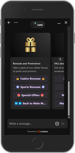 Mobile screenshot of the Lunubet support chat 2