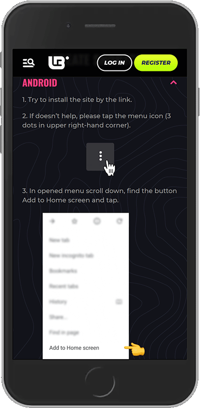Mobile screenshot of the Lunubet Android app 1