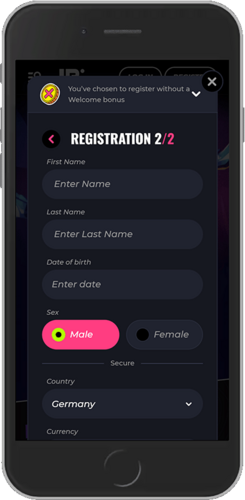 Mobile screenshot of the Lunubet registration page 2