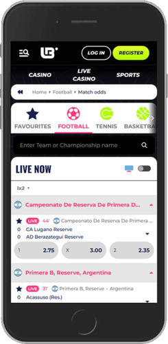 Mobile screenshot of the Lunubet sport page 1