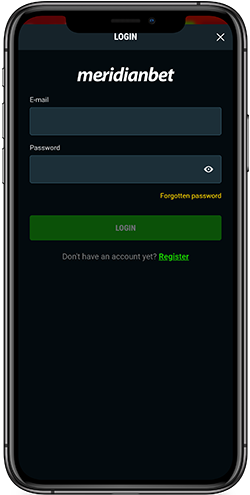 mobile screenshot of the meridianbet login page