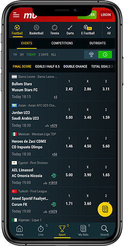 mobile screenshot of the meridianbet sport page 2