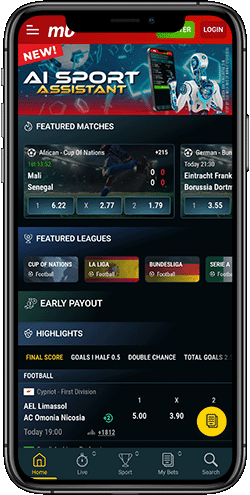 mobile screenshot of the meridianbet sport page 1