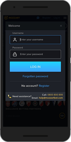 login form mozzart