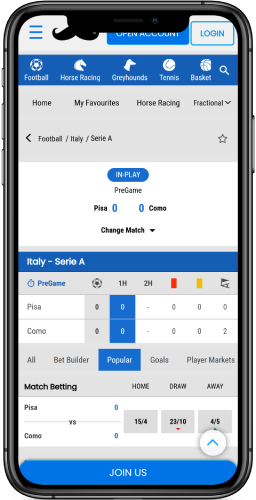 Mobile screenshot of the Mr. Play prematch page