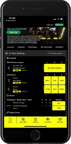 Mobile screenshot of the Parimatch live betting page