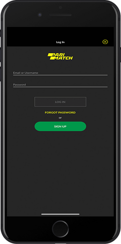Mobile screenshot of the Parimatch login page