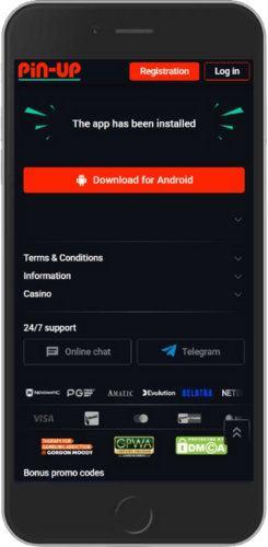 Mobile screenshot of the Pin-Up Android app