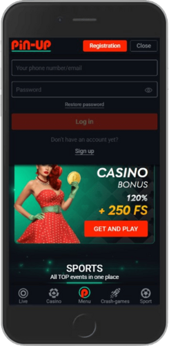Mobile screenshot of the Pin-Up login page