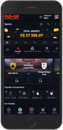Mobile screenshot of the Pin-Up sport page
