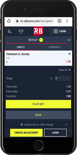 Mobile screenshot of the Rabona betting page