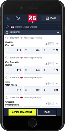 Mobile screenshot of the Rabona betting page