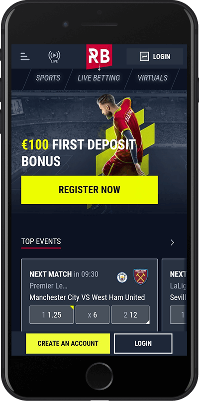 Mobile screenshot of the Rabona main page