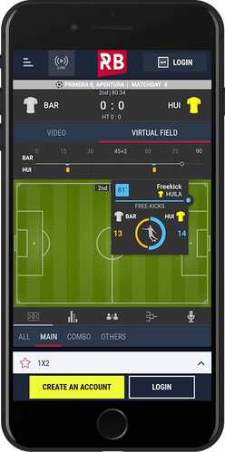 Mobile screenshot of the Rabona live betting page