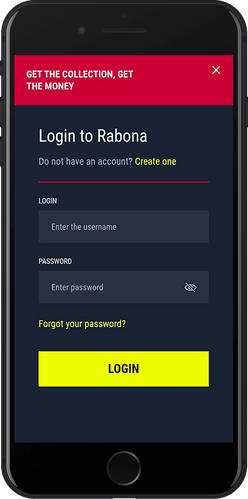 Mobile screenshot of the Rabona login page