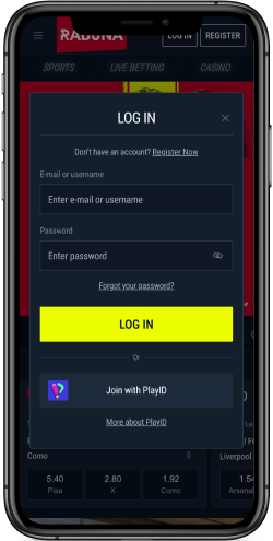 Mobile screenshot of the Rabona login page