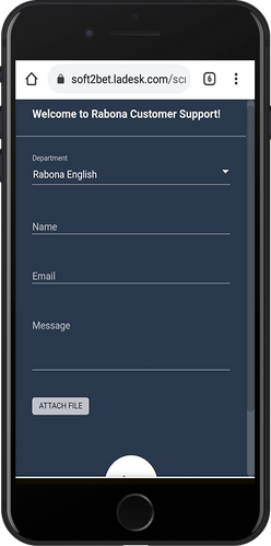 Mobile screenshot of the Rabona support page