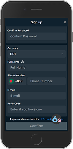 Mobile screenshot of the Six6s sing up page 2