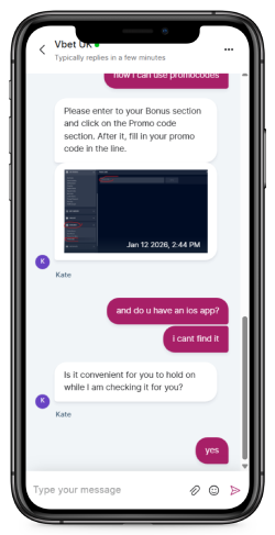 vbet support chat screenshot