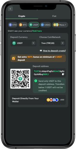 Screenshot of crypto deposit options