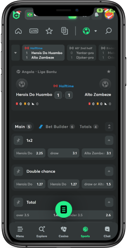 Screenshot of live betting