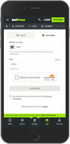 Mobile screenshot of betPawa login page