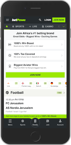 Mobile screenshot of betPawa main page