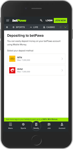 Mobile screenshot of betPawa payments page