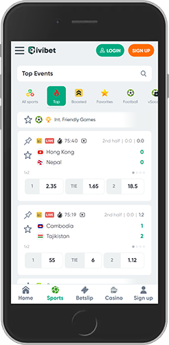 Mobile screenshot of the Ivibet sport page 1