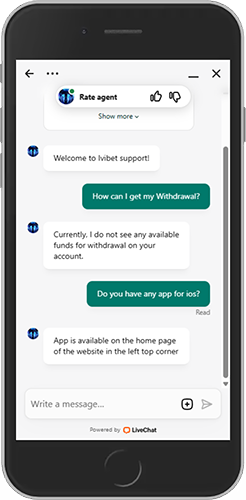 Mobile screenshot of the Ivibet support page 1