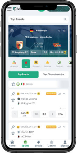 Screenshot of the Ivibet sport page