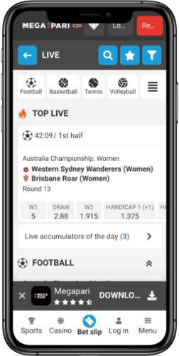Screenshot of the Megapari live page