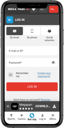 Screenshot of the Megapari register page
