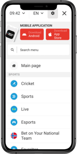 Screenshot of the Megapari app