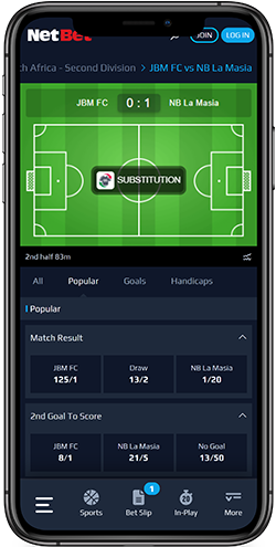 Mobile screenshot of the NetBet live page