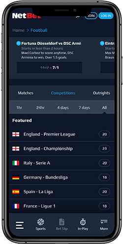 Mobile screenshot of the NetBet sport page 1