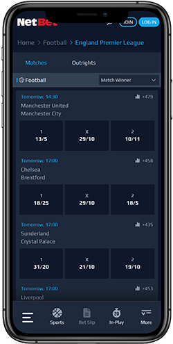 Mobile screenshot of the NetBet sport page 2