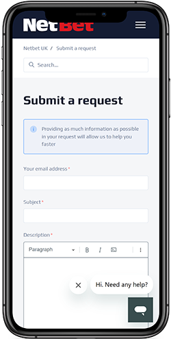 Mobile screenshot of the NetBet support page