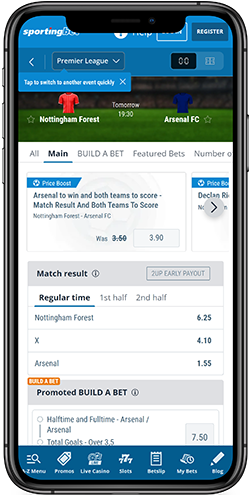 Mobile screenshot of the Sportingbet sport page 2