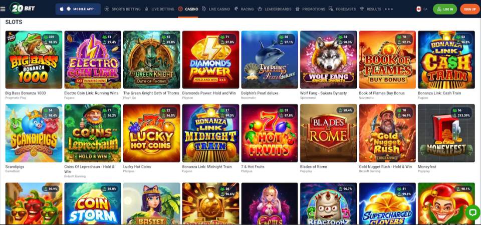 The screenshot of 20Bet casino page