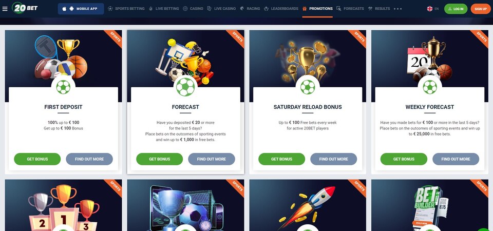 The screenshot of 20Bet promo page