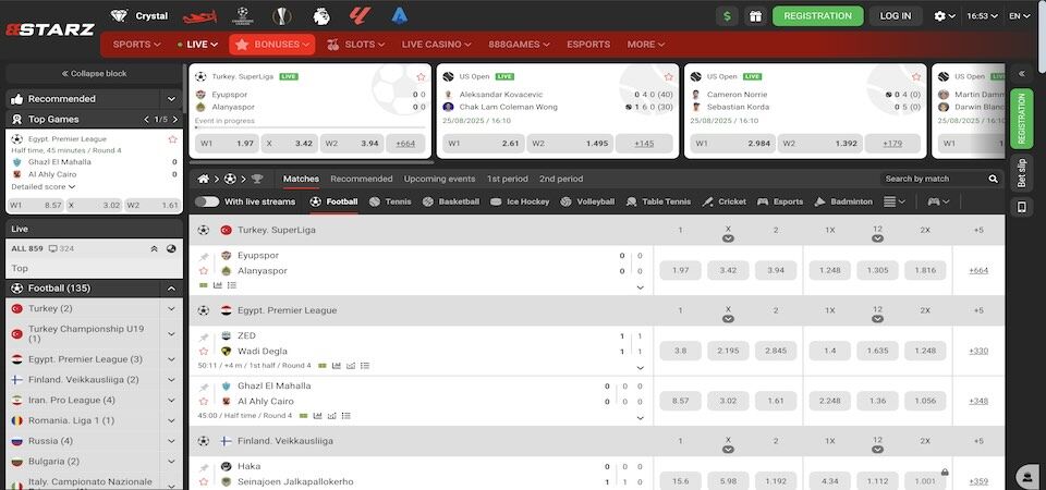 Screenshot of the 888starz sport page