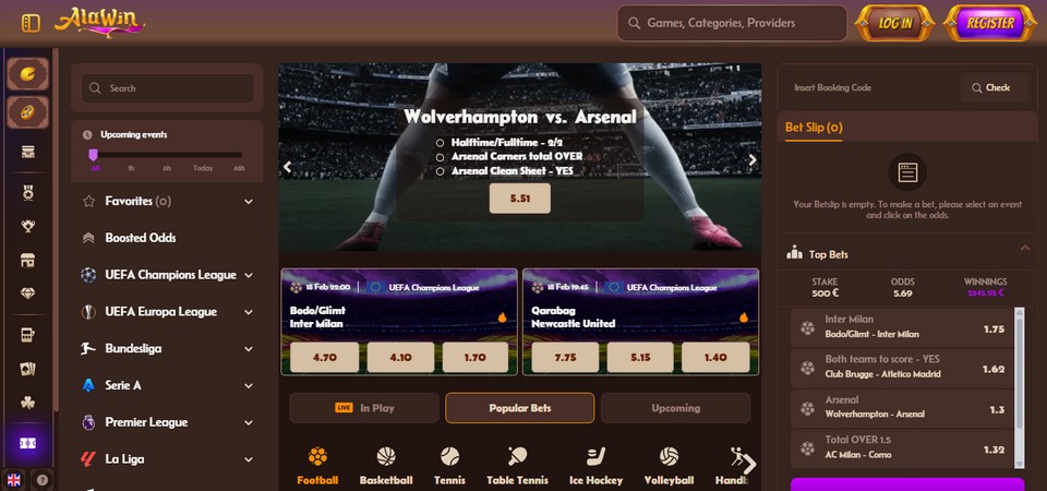 Screenshot of the Alawin sports page