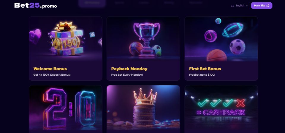 screenshot of bet25 promo page